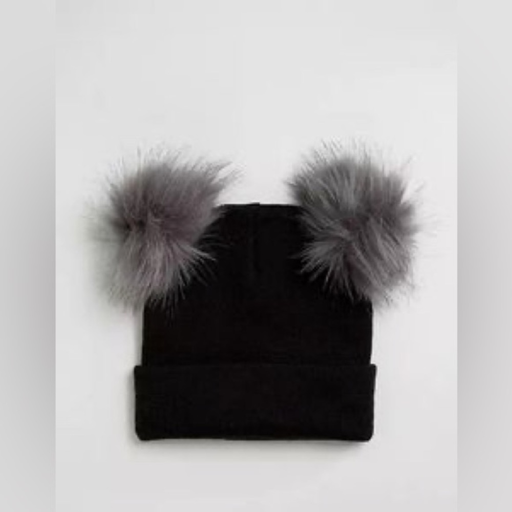 New Look Double Faux Fur Pom Pom Beanie Hat